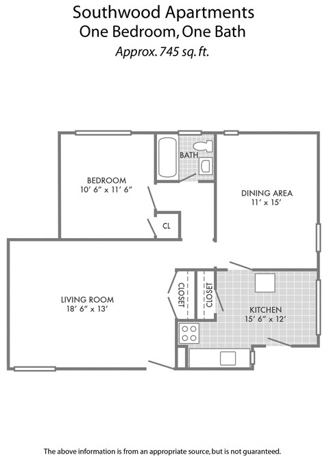 the floor plan of southwood apartments one bedroom, one bath